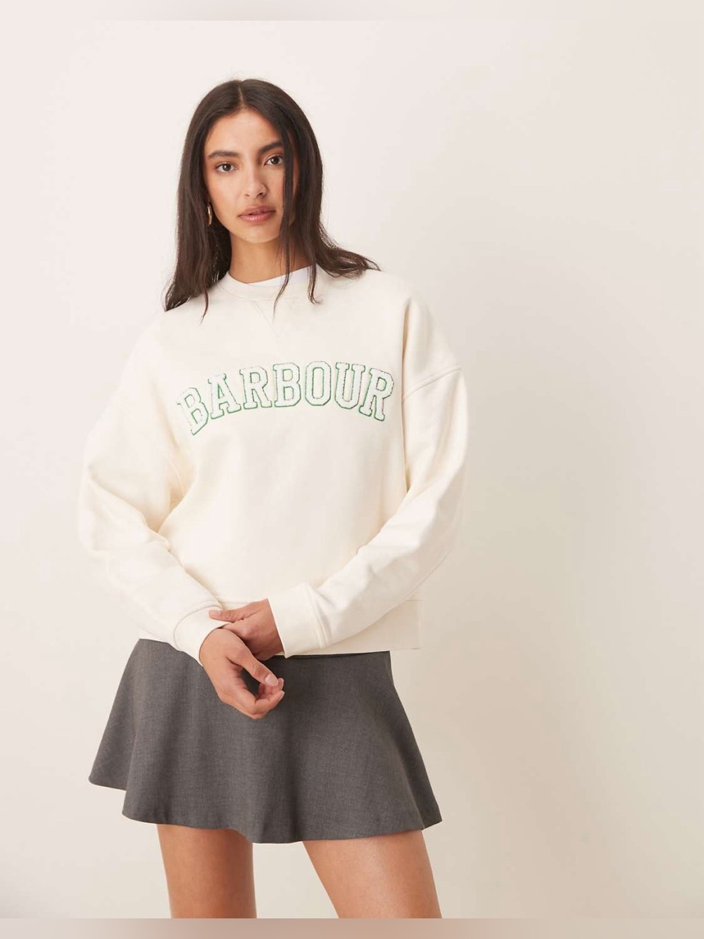Barbour Silverdale Logo Sweatshirt Neutral Cream Oversized Pullover Size 12 NWOT